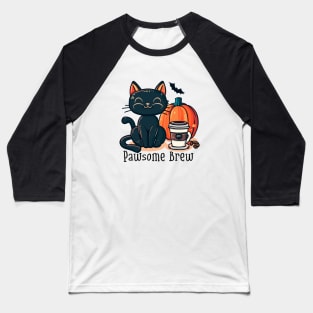 Pawsome Brew | Cat, Pumpkin and a Coffee Baseball T-Shirt